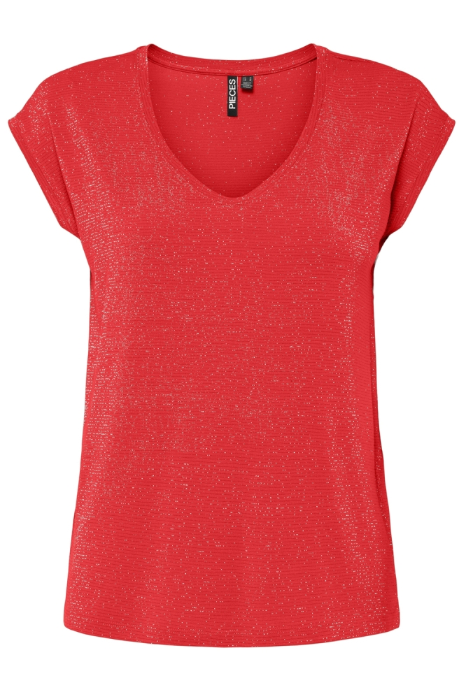 PCBILLO TEE LUREX STRIPES JRS NOOS 17078572 POPPY RED